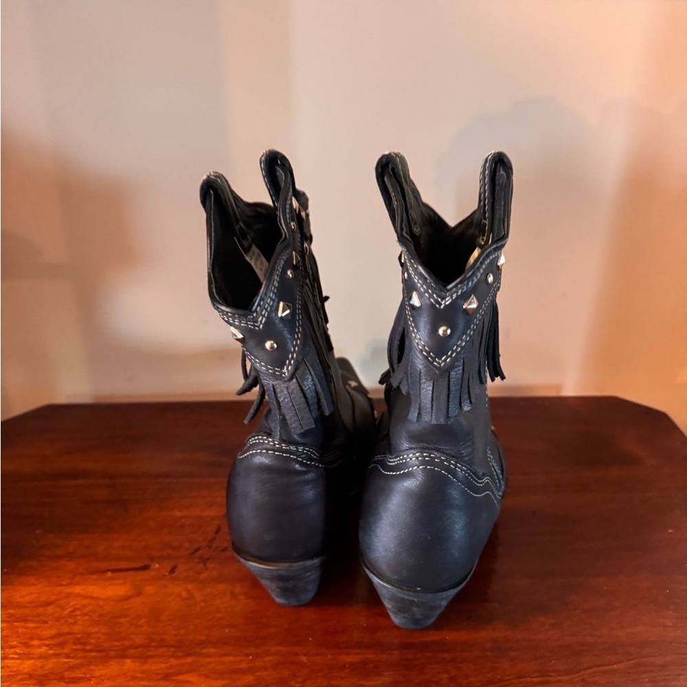 Women’s Leather Black Fringe Western Ankle Boots by Rocking Country - Picture 6 of 10